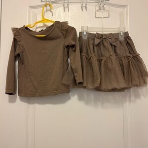 Brown Ruffle Top and Tulle Skirt Set